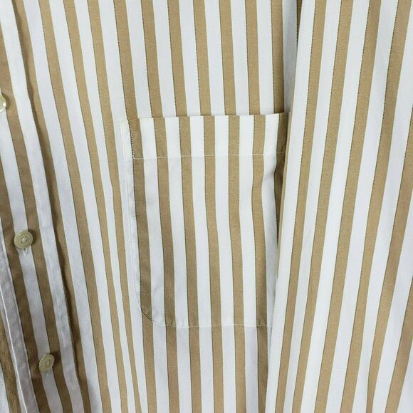 Paul Fredrick Shirt Pinpoint 80S Two-Ply Cotton Button Down Brown White 18/36 - Picture 5 of 6